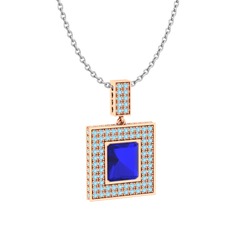 Albera Kolye - Lab safir ve akuamarin 8 ayar rose altın kolye (40 cm beyaz altın rolo zincir) #diwvht
