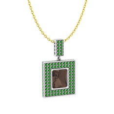 Albera Kolye - Dumanlı kuvars ve yeşil kuvars 14 ayar beyaz altın kolye (40 cm gümüş rolo zincir) #djozke
