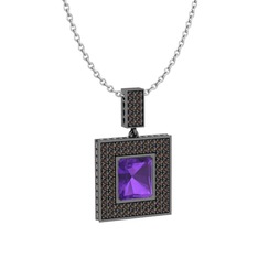 Albera Kolye - Ametist ve dumanlı kuvars 925 ayar siyah rodyum kaplama gümüş kolye (40 cm beyaz altın rolo zincir) #dnxjbd