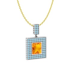 Albera Kolye - Sitrin ve akuamarin 8 ayar beyaz altın kolye (40 cm altın rolo zincir) #e2uujs