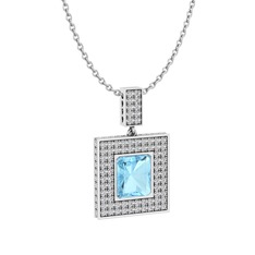 Albera Kolye - Akuamarin ve swarovski 14 ayar beyaz altın kolye (40 cm beyaz altın rolo zincir) #e43j3r