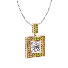 Albera Kolye - Beyaz zirkon ve peridot 925 ayar rose altın kaplama gümüş kolye (40 cm beyaz altın rolo zincir) #e489yp