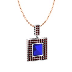 Albera Kolye - Lab safir ve garnet 14 ayar beyaz altın kolye (40 cm gümüş rolo zincir) #ekkcuz