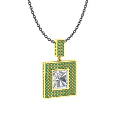 Swarovski ve kök zümrüt 925 ayar altın kaplama gümüş kolye (40 cm gümüş rolo zincir)