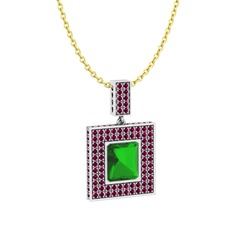 Yeşil kuvars ve rodolit garnet 18 ayar beyaz altın kolye (40 cm altın rolo zincir)