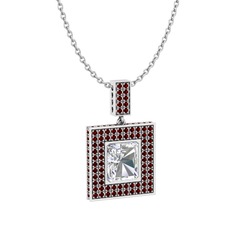 Albera Kolye - Swarovski ve garnet 8 ayar beyaz altın kolye (40 cm gümüş rolo zincir) #eum8te