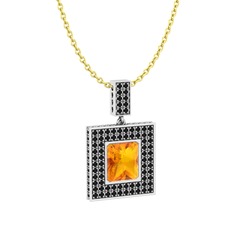 Albera Kolye - Sitrin ve siyah zirkon 8 ayar beyaz altın kolye (40 cm altın rolo zincir) #f73zvo