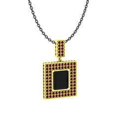 Albera Kolye - Siyah zirkon ve garnet 18 ayar altın kolye (40 cm gümüş rolo zincir) #fdp21v
