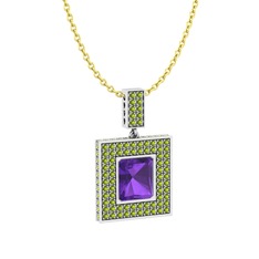 Albera Kolye - Ametist ve peridot 14 ayar beyaz altın kolye (40 cm altın rolo zincir) #fdygsv