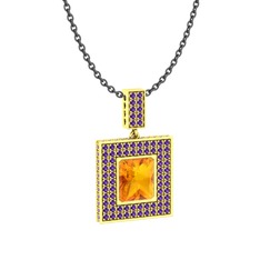 Sitrin ve ametist 925 ayar altın kaplama gümüş kolye (40 cm gümüş rolo zincir)