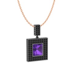 Albera Kolye - Ametist ve siyah zirkon 925 ayar siyah rodyum kaplama gümüş kolye (40 cm gümüş rolo zincir) #fl3nw2