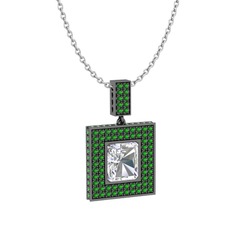 Albera Kolye - Swarovski ve yeşil kuvars 925 ayar siyah rodyum kaplama gümüş kolye (40 cm gümüş rolo zincir) #fmayug