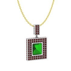 Albera Kolye - Yeşil kuvars ve garnet 18 ayar beyaz altın kolye (40 cm altın rolo zincir) #g7fbft