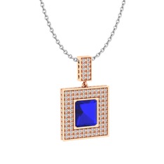 Albera Kolye - Lab safir ve swarovski 925 ayar rose altın kaplama gümüş kolye (40 cm beyaz altın rolo zincir) #ggi3nr