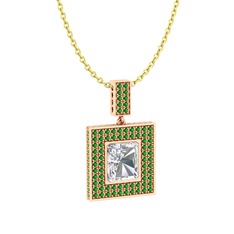 Swarovski ve yeşil kuvars 925 ayar rose altın kaplama gümüş kolye (40 cm gümüş rolo zincir)