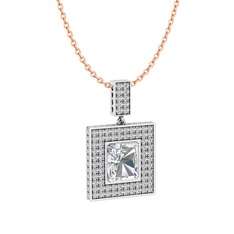 Swarovski ve pırlanta 925 ayar gümüş kolye (2.808 karat, 40 cm rose altın rolo zincir)