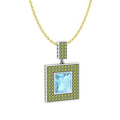 Albera Kolye - Akuamarin ve peridot 8 ayar beyaz altın kolye (40 cm altın rolo zincir) #h9l2z7