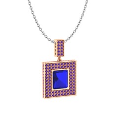 Albera Kolye - Lab safir ve ametist 18 ayar rose altın kolye (40 cm beyaz altın rolo zincir) #hczuu7