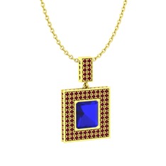 Albera Kolye - Lab safir ve kök yakut 925 ayar altın kaplama gümüş kolye (40 cm altın rolo zincir) #hmi24w