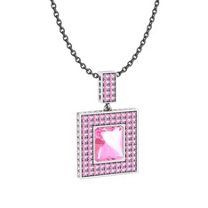 Pembe kuvars 8 ayar beyaz altın kolye (40 cm gümüş rolo zincir)