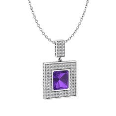 Albera Kolye - Ametist ve swarovski 14 ayar beyaz altın kolye (40 cm beyaz altın rolo zincir) #hxh0tl