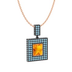 Albera Kolye - Sitrin ve akuamarin 925 ayar siyah rodyum kaplama gümüş kolye (40 cm rose altın rolo zincir) #i4bq8z