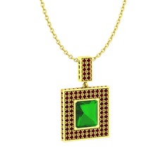 Albera Kolye - Yeşil kuvars ve garnet 18 ayar altın kolye (40 cm altın rolo zincir) #i56oob