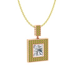 Albera Kolye - Swarovski ve peridot 8 ayar rose altın kolye (40 cm altın rolo zincir) #i6of54