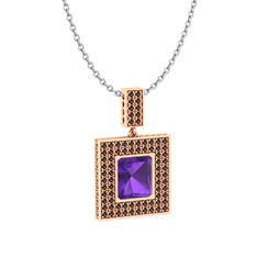 Albera Kolye - Ametist ve dumanlı kuvars 8 ayar rose altın kolye (40 cm beyaz altın rolo zincir) #i90g62