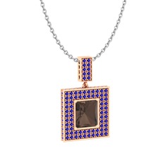 Albera Kolye - Dumanlı kuvars ve lab safir 925 ayar rose altın kaplama gümüş kolye (40 cm beyaz altın rolo zincir) #icm64h