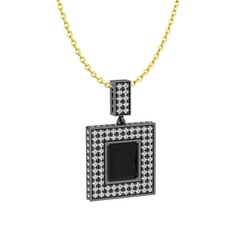 Albera Kolye - Siyah zirkon ve swarovski 925 ayar siyah rodyum kaplama gümüş kolye (40 cm altın rolo zincir) #iggx1z
