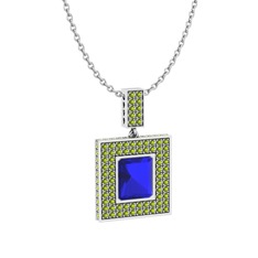 Albera Kolye - Lab safir ve peridot 925 ayar gümüş kolye (40 cm beyaz altın rolo zincir) #irziz8