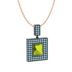 Peridot ve akuamarin 925 ayar siyah rodyum kaplama gümüş kolye (40 cm gümüş rolo zincir)