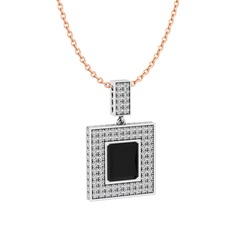 Siyah zirkon ve swarovski 925 ayar gümüş kolye (40 cm gümüş rolo zincir)