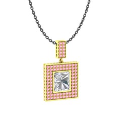 Albera Kolye - Swarovski ve pembe kuvars 18 ayar altın kolye (40 cm gümüş rolo zincir) #jgpyjy