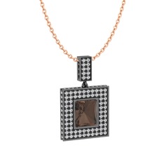 Dumanlı kuvars ve swarovski 925 ayar siyah rodyum kaplama gümüş kolye (40 cm gümüş rolo zincir)