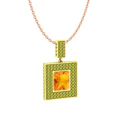 Sitrin ve peridot 14 ayar altın kolye (40 cm rose altın rolo zincir)