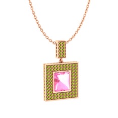 Albera Kolye - Pembe kuvars ve peridot 8 ayar rose altın kolye (40 cm rose altın rolo zincir) #jt8uh6