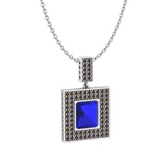Albera Kolye - Lab safir ve dumanlı kuvars 8 ayar beyaz altın kolye (40 cm beyaz altın rolo zincir) #k410hx