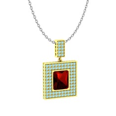 Garnet ve akuamarin 14 ayar altın kolye (40 cm gümüş rolo zincir)