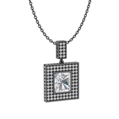Albera Kolye - Beyaz zirkon ve swarovski 925 ayar siyah rodyum kaplama gümüş kolye (40 cm gümüş rolo zincir) #kcokbz
