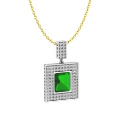 Albera Kolye - Yeşil kuvars ve swarovski 14 ayar beyaz altın kolye (40 cm altın rolo zincir) #l1ui4o