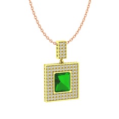 Albera Kolye - Yeşil kuvars ve swarovski 18 ayar altın kolye (40 cm rose altın rolo zincir) #li5nkt