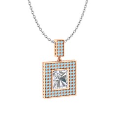Albera Kolye - Swarovski ve akuamarin 18 ayar rose altın kolye (40 cm beyaz altın rolo zincir) #li7viq