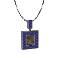 Albera Kolye - Dumanlı kuvars ve lab safir 925 ayar siyah rodyum kaplama gümüş kolye (40 cm gümüş rolo zincir) #loosit