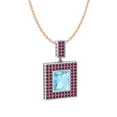 Albera Kolye - Akuamarin ve rodolit garnet 14 ayar beyaz altın kolye (40 cm gümüş rolo zincir) #m2pnuf