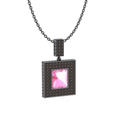 Albera Kolye - Pembe kuvars ve dumanlı kuvars 925 ayar siyah rodyum kaplama gümüş kolye (40 cm gümüş rolo zincir) #mco3tw