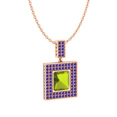 Albera Kolye - Peridot ve lab safir 18 ayar rose altın kolye (40 cm rose altın rolo zincir) #mwanns