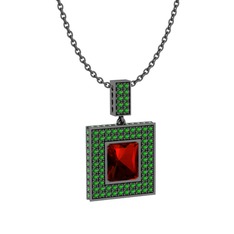 Albera Kolye - Garnet ve yeşil kuvars 925 ayar siyah rodyum kaplama gümüş kolye (40 cm gümüş rolo zincir) #n91xrg
