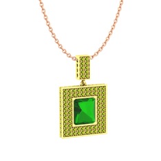 Albera Kolye - Yeşil kuvars ve peridot 18 ayar altın kolye (40 cm rose altın rolo zincir) #ndv3bd